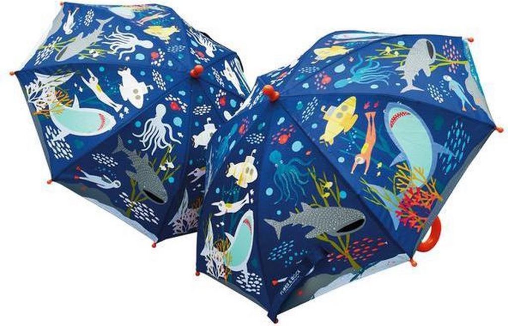 Floss & Rock magische kinderparaplu thema oceaan, verandert van kleur in de regen! 