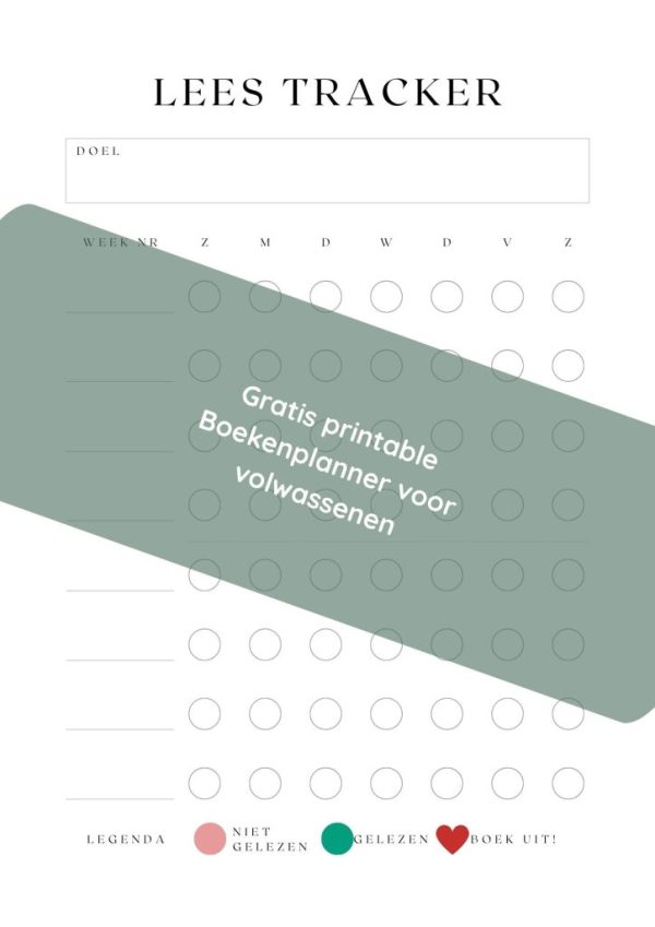 Gratis printable Boekenplanner voor volwassenen