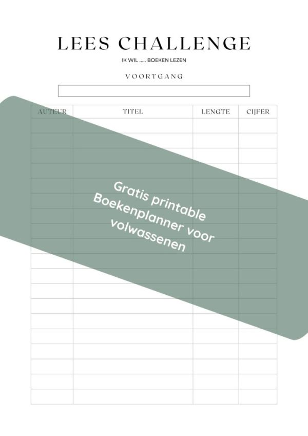 Gratis printable Boekenplanner voor volwassenen